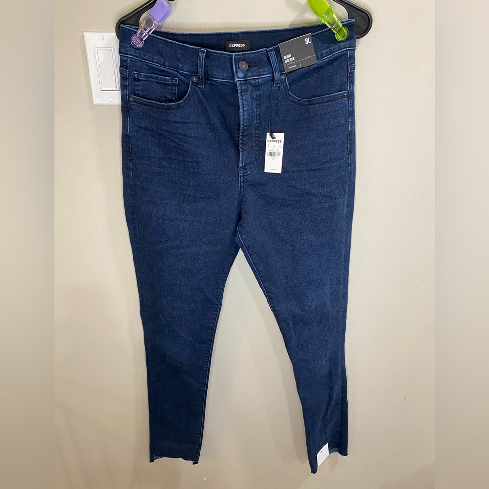 EXPRESS skinny high rise jeans, dark denim, NWT, size 8 Long